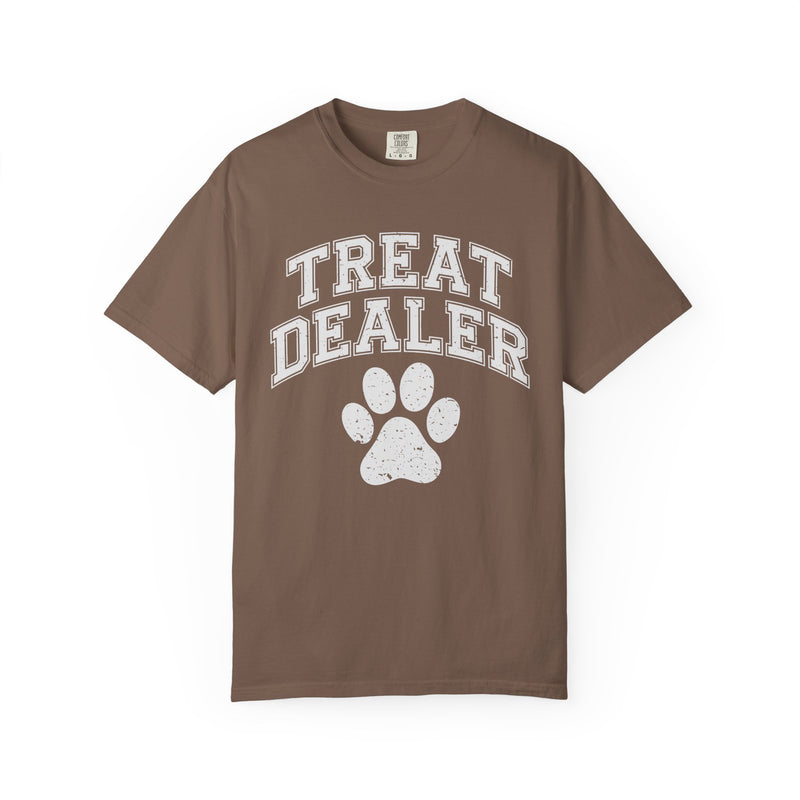 Treat Dealer, Dog Lover - Comfort Colors | Trendy Unisex Dog Mom or Dad T-Shirt. Direct to Garment. Printed & Shipped in the USA. Unisex Sizes.