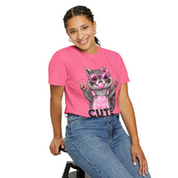 Cute But Feral, Raccoon in Pink Bibs - Comfort Colors | Trendy Women's T-Shirt. Direct to Garment. Printed & Shipped in the USA. Unisex Sizes.