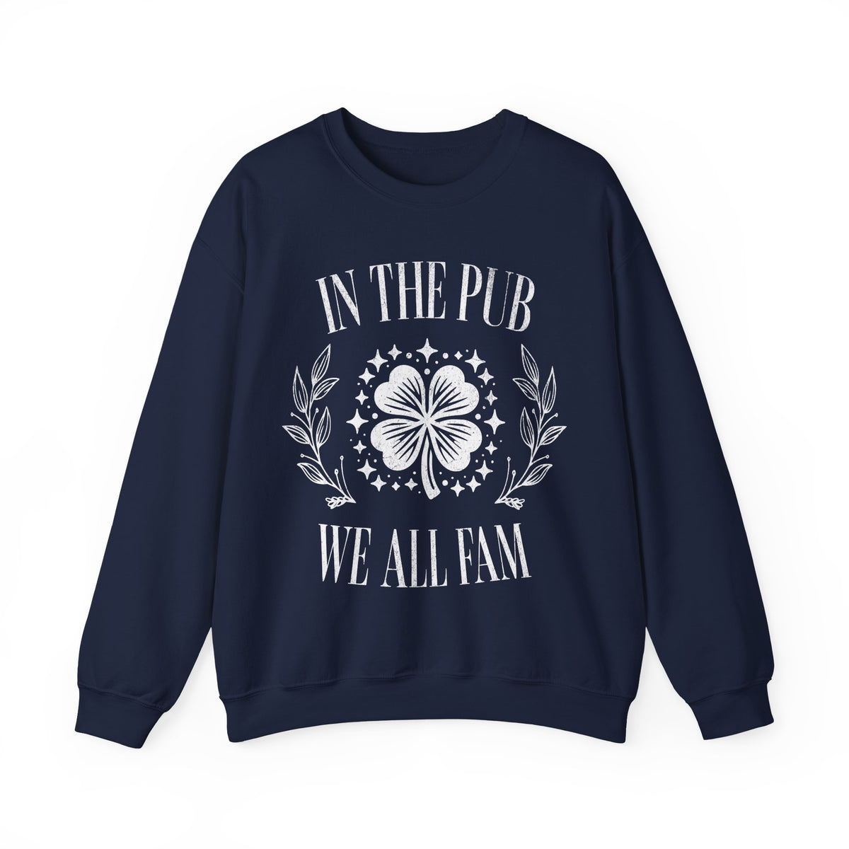 In the Pub We All Fam, Vintage – Gildan Heavy Blend | Trendy Women’s and Men's Soft Sweatshirt. Direct to Garment. Printed & Shipped in the USA. Unisex Sizes.