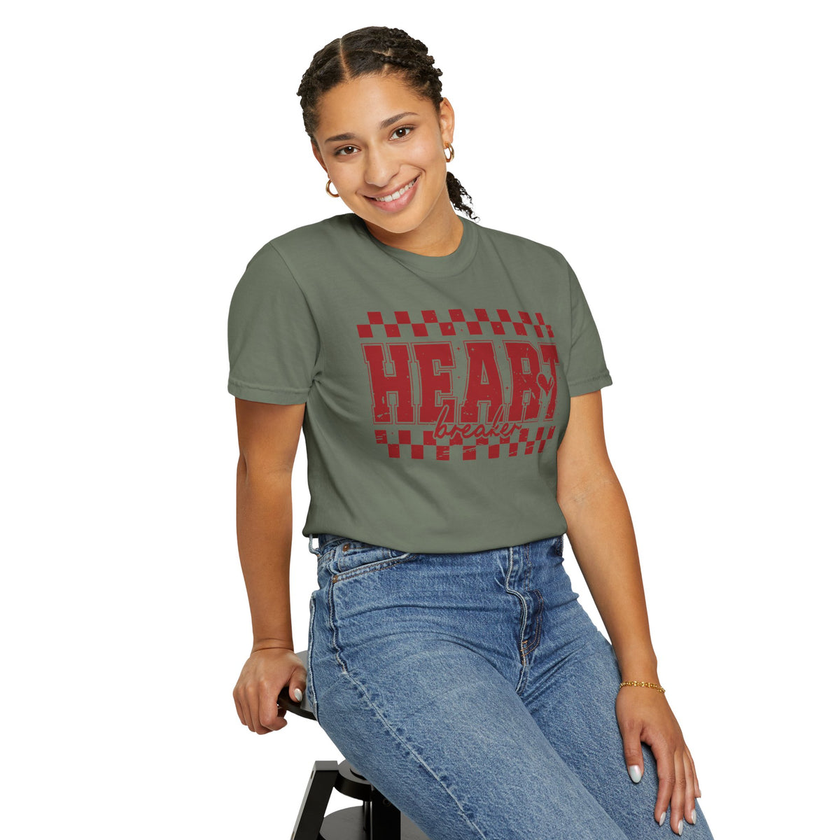 Heart Breaker, Red Checkered Distressed - Comfort Colors | Trendy Women's T-Shirt. Direct to Garment. Printed & Shipped in the USA. Unisex Sizes.