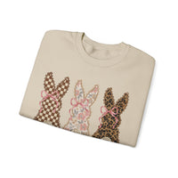 Easter Bunny Trio - Checkered, Floral & Leopard – Gildan Heavy Blend | Trendy Women’s Soft Sweatshirt. Direct to Garment. Printed & Shipped in the USA. Unisex Sizes.