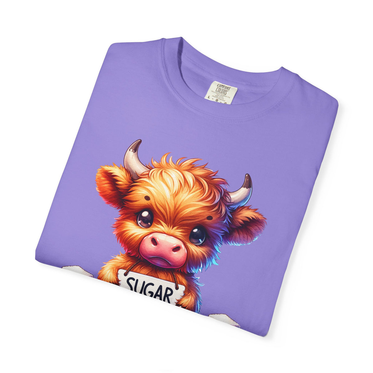 Sugar Addict Highland Cow - Comfort Colors | Trendy Women's T-Shirt. Direct to Garment. Printed & Shipped in the USA. Unisex Sizes.