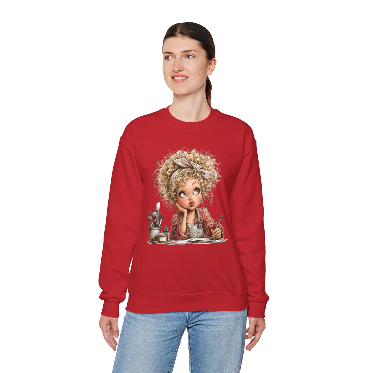 Cute Artist Curly Girl – Gildan Heavy Blend | Trendy Women’s Soft Sweatshirt. Direct to Garment. Printed & Shipped in the USA. Unisex Sizes.
