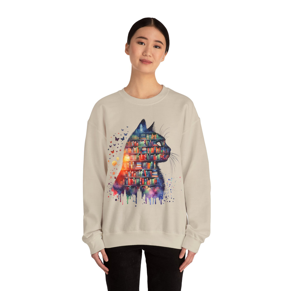 Cat Silhouette for Book Lovers – Gildan Heavy Blend | Trendy Women’s Soft Sweatshirt. Direct to Garment. Printed & Shipped in the USA. Unisex Sizes.