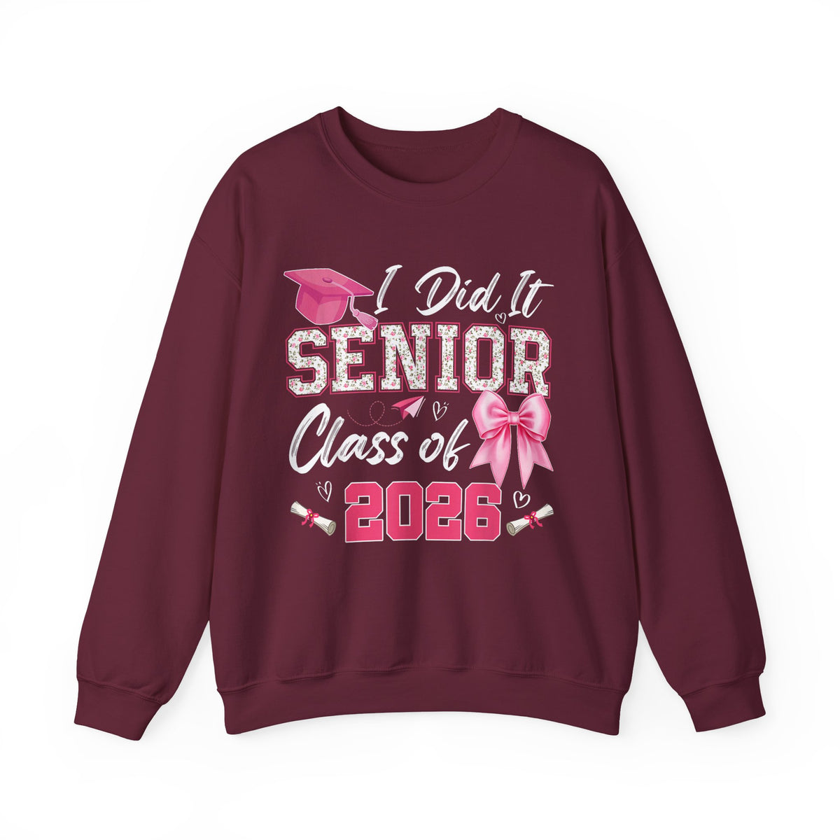 Class of 2026 I Did It Senior Coquette Bow Graduation – Gildan Heavy Blend | Trendy Women’s Soft Sweatshirt. Direct to Garment. Printed & Shipped in the USA. Unisex Sizes.