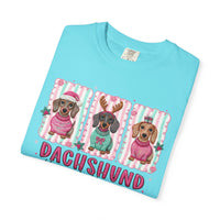 Dachshund Through the Snow - Comfort Colors | Trendy Women's T-Shirt. Direct to Garment. Printed & Shipped in the USA. Unisex Sizes.