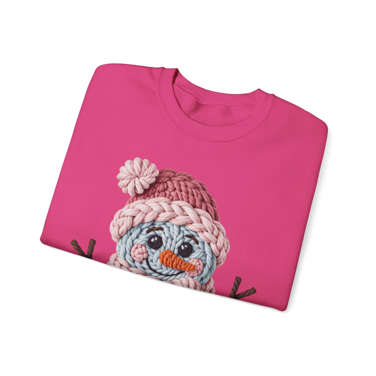 Cute Yarn Snowman - Pink Scarf Faux Yarn – Gildan Heavy Blend | Trendy Women’s Soft Sweatshirt. Direct to Garment. Printed & Shipped in the USA. Unisex Sizes.