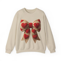Faux Crochet Valentine Bow – Gildan Heavy Blend | Trendy Women’s Soft Sweatshirt. Direct to Garment. Printed & Shipped in the USA. Unisex Sizes.