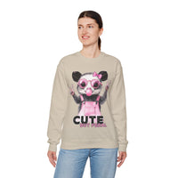 Cute But Feral, Possum in Pink Bibs – Gildan Heavy Blend | Trendy Women’s Soft Sweatshirt. Direct to Garment. Printed & Shipped in the USA. Unisex Sizes.