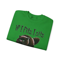If I Fits I Sits, Cat in a Box – Gildan Heavy Blend | Trendy Women’s and Men's Soft Sweatshirt. Direct to Garment. Printed & Shipped in the USA. Unisex Sizes.