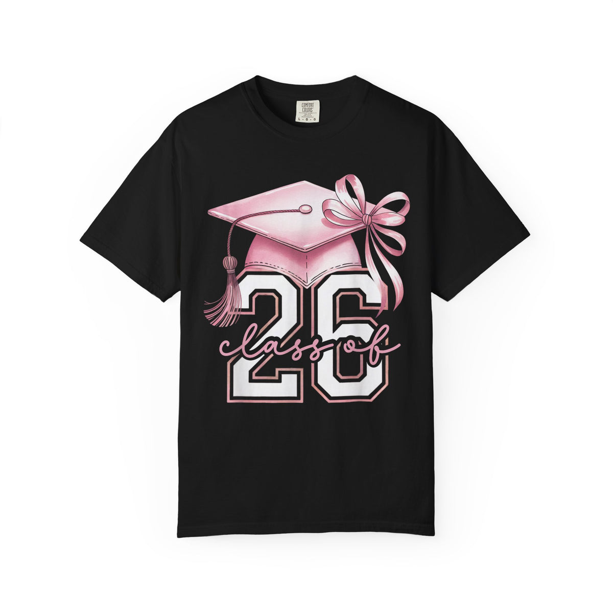 Pink Coquette, Class of 2026 Graduation Cap - Comfort Colors | Trendy Women's T-Shirt. Direct to Garment. Printed & Shipped in the USA. Unisex Sizes.