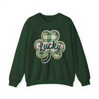 Lucky Shamrock Faux Knit – Gildan Heavy Blend | Trendy Men's and Women’s Soft Sweatshirt. Direct to Garment. Printed & Shipped in the USA. Unisex Sizes.