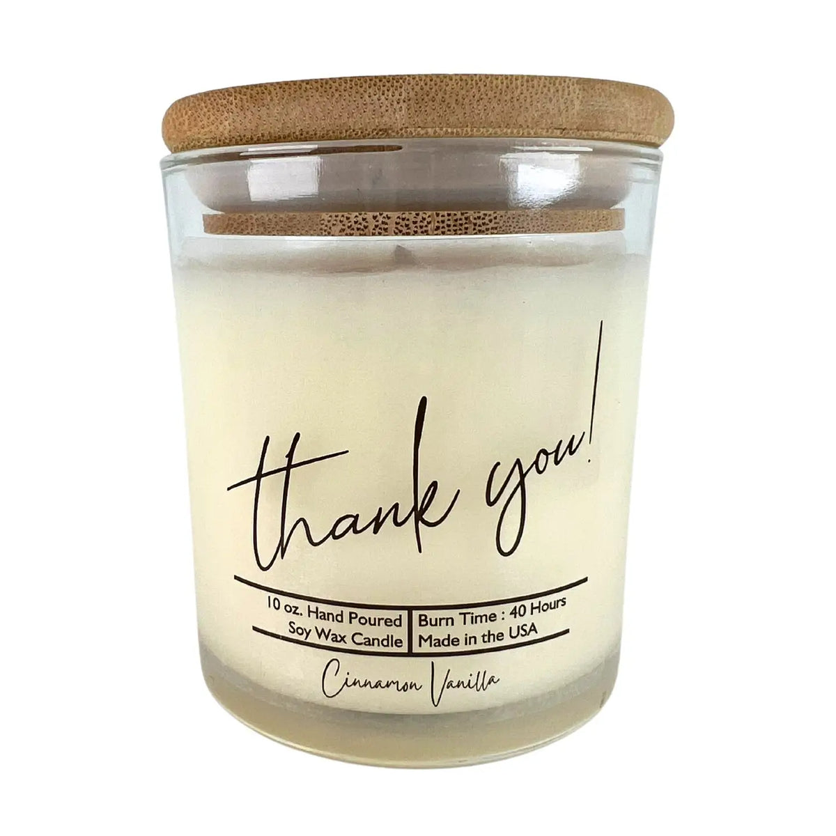 Thank You (Cinnamon Vanilla) 10 oz. Soy Wax Candle - Glass Jar