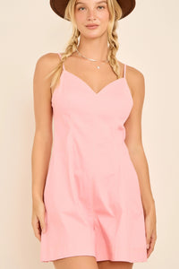 Chanci Pink Romper with Adjustable Straps, Pockets & Back Zipper