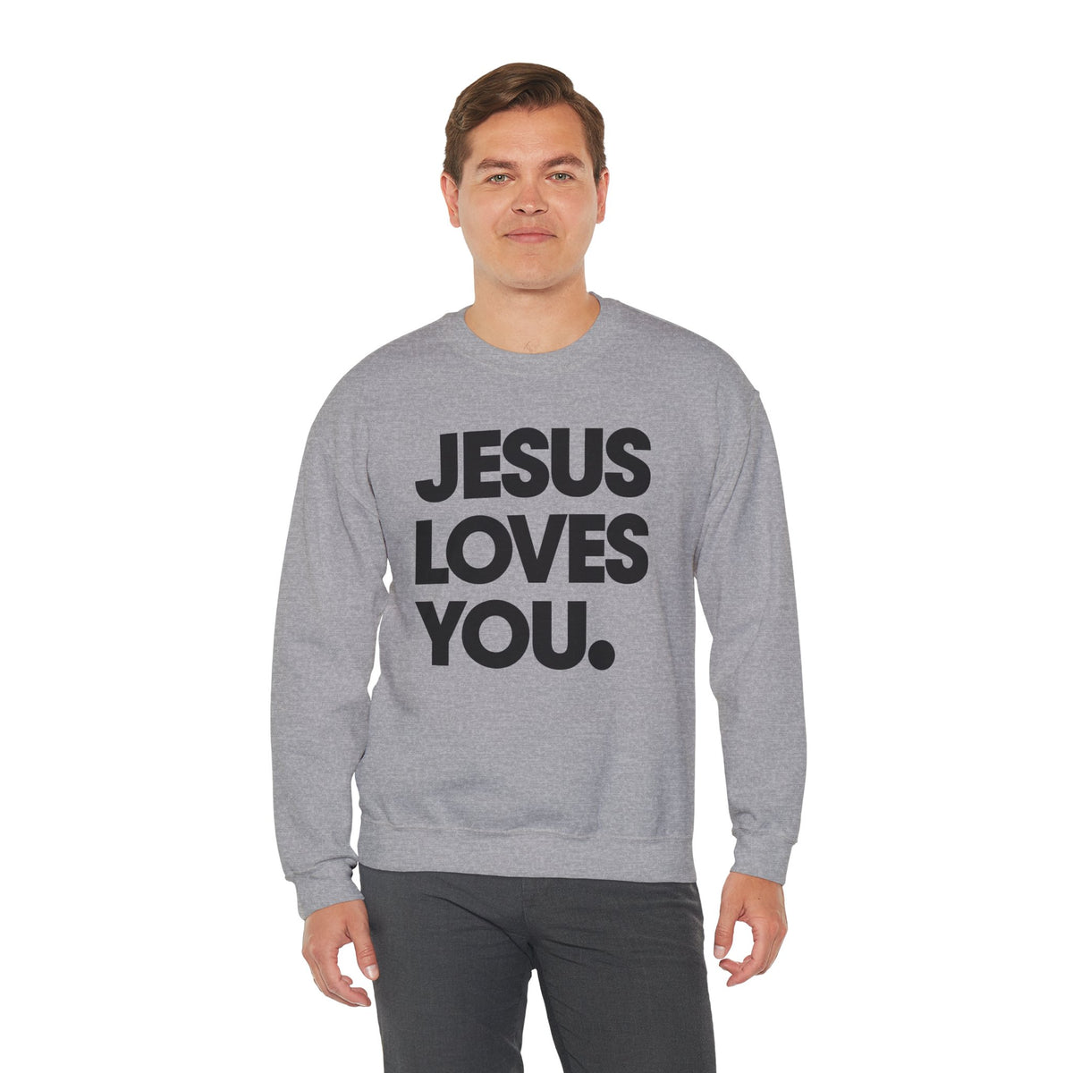 Jesus Loves You – Gildan Heavy Blend | Trendy Women’s and Men's Soft Sweatshirt. Direct to Garment. Printed & Shipped in the USA. Unisex Sizes.