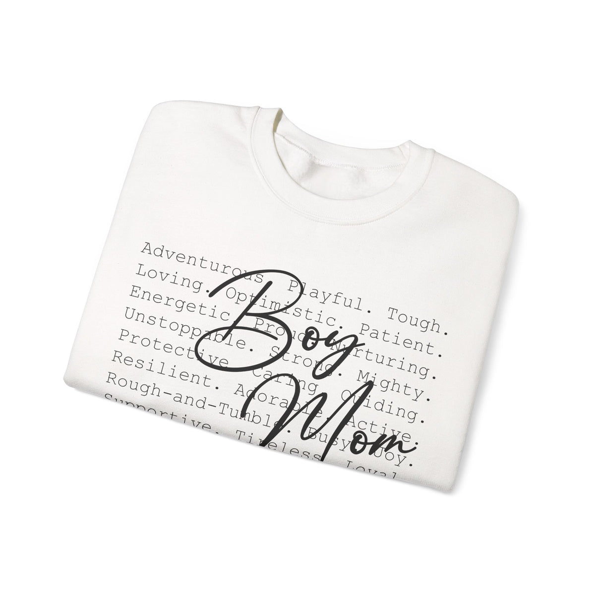 Boy Mom Typography – Gildan Heavy Blend | Trendy Women’s Soft Sweatshirt. Direct to Garment. Printed & Shipped in the USA. Unisex Sizes.