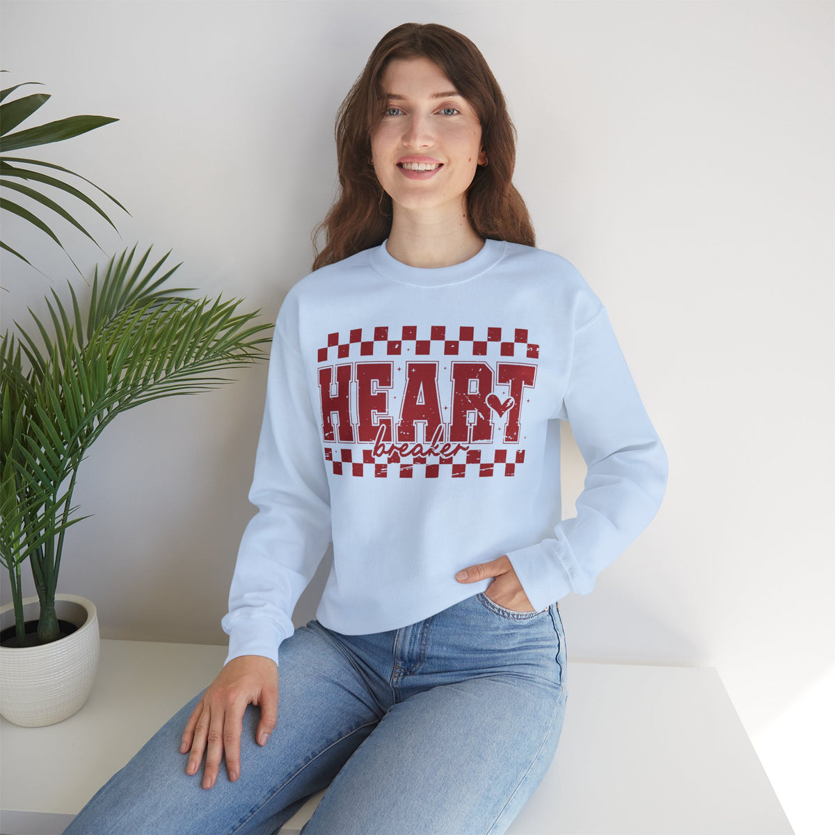Heart Breaker, Red Checkered Distressed – Gildan Heavy Blend | Trendy Women’s Soft Sweatshirt. Direct to Garment. Printed & Shipped in the USA. Unisex Sizes.