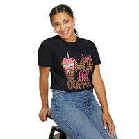 Half Mom Half Coffee. Cute Leopard Print Coffee Design - Comfort Colors | Trendy Women's T-Shirt. Direct to Garment. Printed & Shipped in the USA. Unisex Sizes.