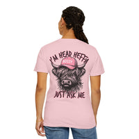 Head Heffa Highland Cow, Front & Back Print - Comfort Colors | Trendy Women's T-Shirt. Direct to Garment. Printed & Shipped in the USA. Unisex Sizes.
