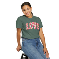 Faux Crochet Checkered LOVE - Comfort Colors | Trendy Women's T-Shirt. Direct to Garment. Printed & Shipped in the USA. Unisex Sizes.