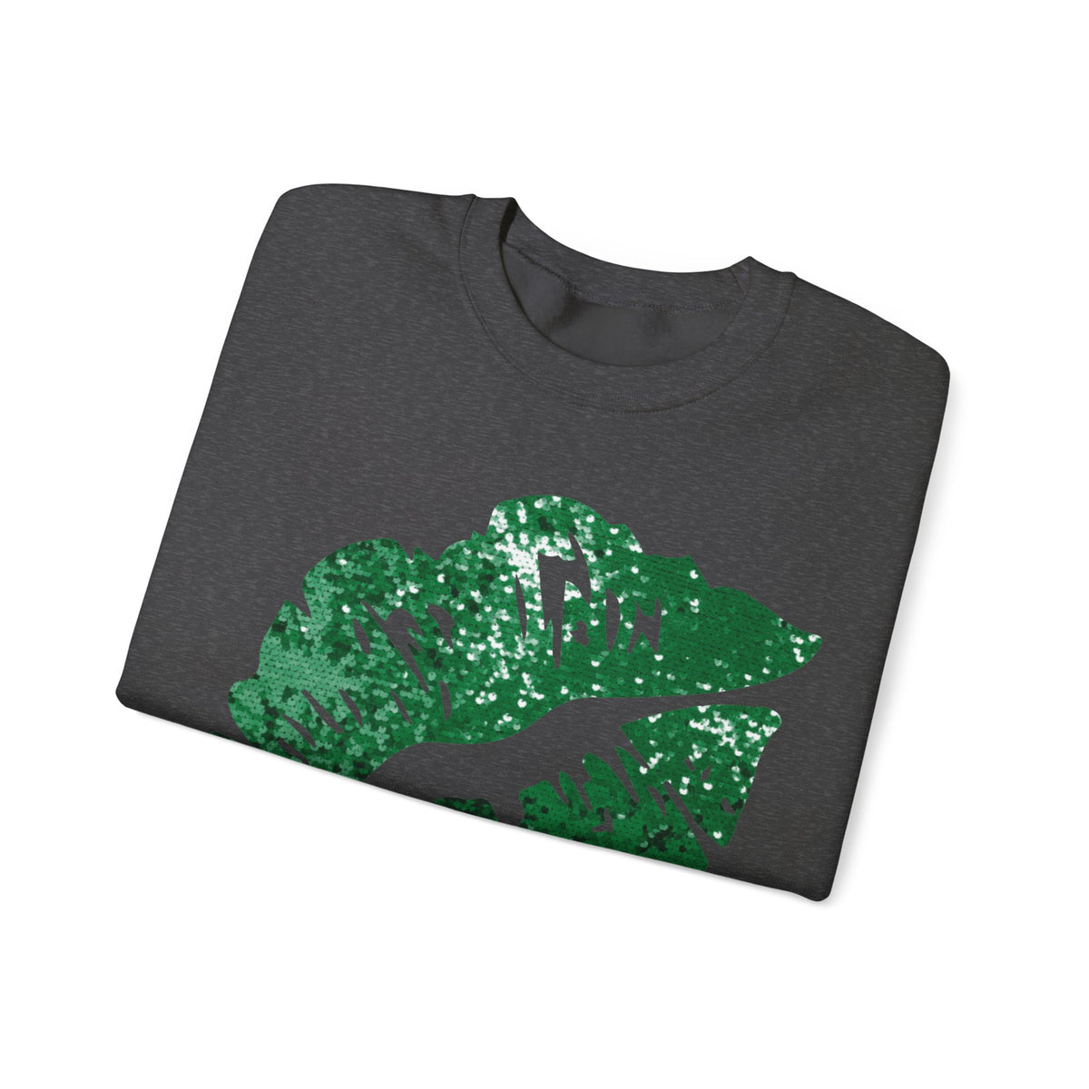 Green Faux Glitter Kiss – Gildan Heavy Blend | Trendy Women’s Soft Sweatshirt. Direct to Garment. Printed & Shipped in the USA. Unisex Sizes.
