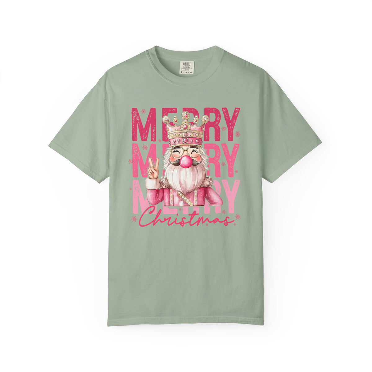 Merry Christmas — Cute Pink Bubblegum Nutcracker  - Comfort Colors | Trendy Women's T-Shirt. Direct to Garment. Printed & Shipped in the USA. Unisex Sizes.