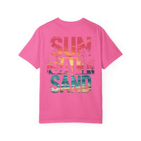 Sun Salt Sand, Beach Sunset - Front & Back Print - Comfort Colors | Trendy Women's and Men's T-Shirt. Direct to Garment. Printed & Shipped in the USA. Unisex Sizes.