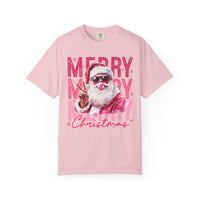 Pink Merry Christmas Bubblegum Santa - Comfort Colors | Trendy Women's T-Shirt. Direct to Garment. Printed & Shipped in the USA. Unisex Sizes.