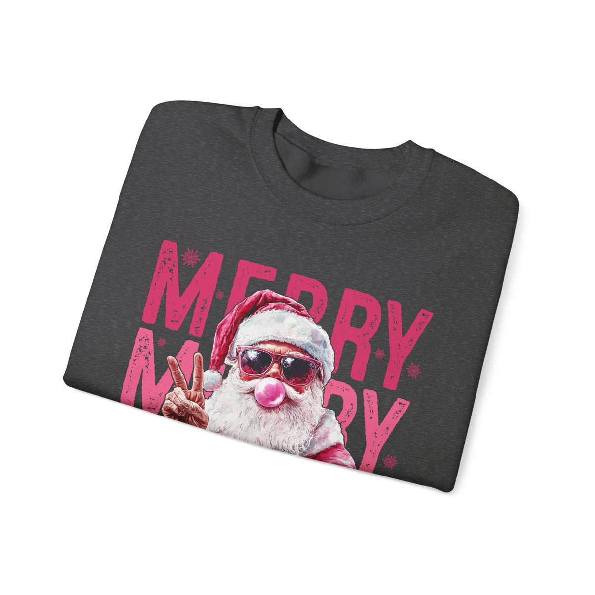 Pink Merry Christmas Bubblegum Santa – Gildan Heavy Blend | Trendy Women’s Soft Sweatshirt. Direct to Garment. Printed & Shipped in the USA. Unisex Sizes.
