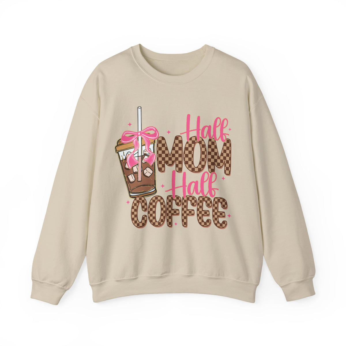 Half Mom Half Coffee, Cute Leopard Print Coffee Design – Gildan Heavy Blend | Trendy Women’s Soft Sweatshirt. Direct to Garment. Printed & Shipped in the USA. Unisex Sizes.