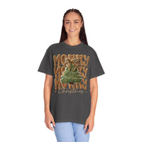 Merry Merry Merry Christmas, Faux Latch Hook Yarn - Comfort Colors | Trendy Women's T-Shirt. Direct to Garment. Printed & Shipped in the USA. Unisex Sizes.