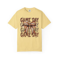 Game Day - Football Bow - Comfort Colors | Trendy Women's T-Shirt. Direct to Garment. Printed & Shipped in the USA. Unisex Sizes.