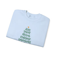 Jesus Names Christmas Tree – Gildan Heavy Blend | Trendy Women’s Soft Sweatshirt. Direct to Garment. Printed & Shipped in the USA. Unisex Sizes.