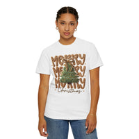 Merry Merry Merry Christmas, Faux Latch Hook Yarn - Comfort Colors | Trendy Women's T-Shirt. Direct to Garment. Printed & Shipped in the USA. Unisex Sizes.