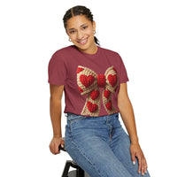 Faux Crochet Valentine Bow - Comfort Colors | Trendy Women's T-Shirt. Direct to Garment. Printed & Shipped in the USA. Unisex Sizes.