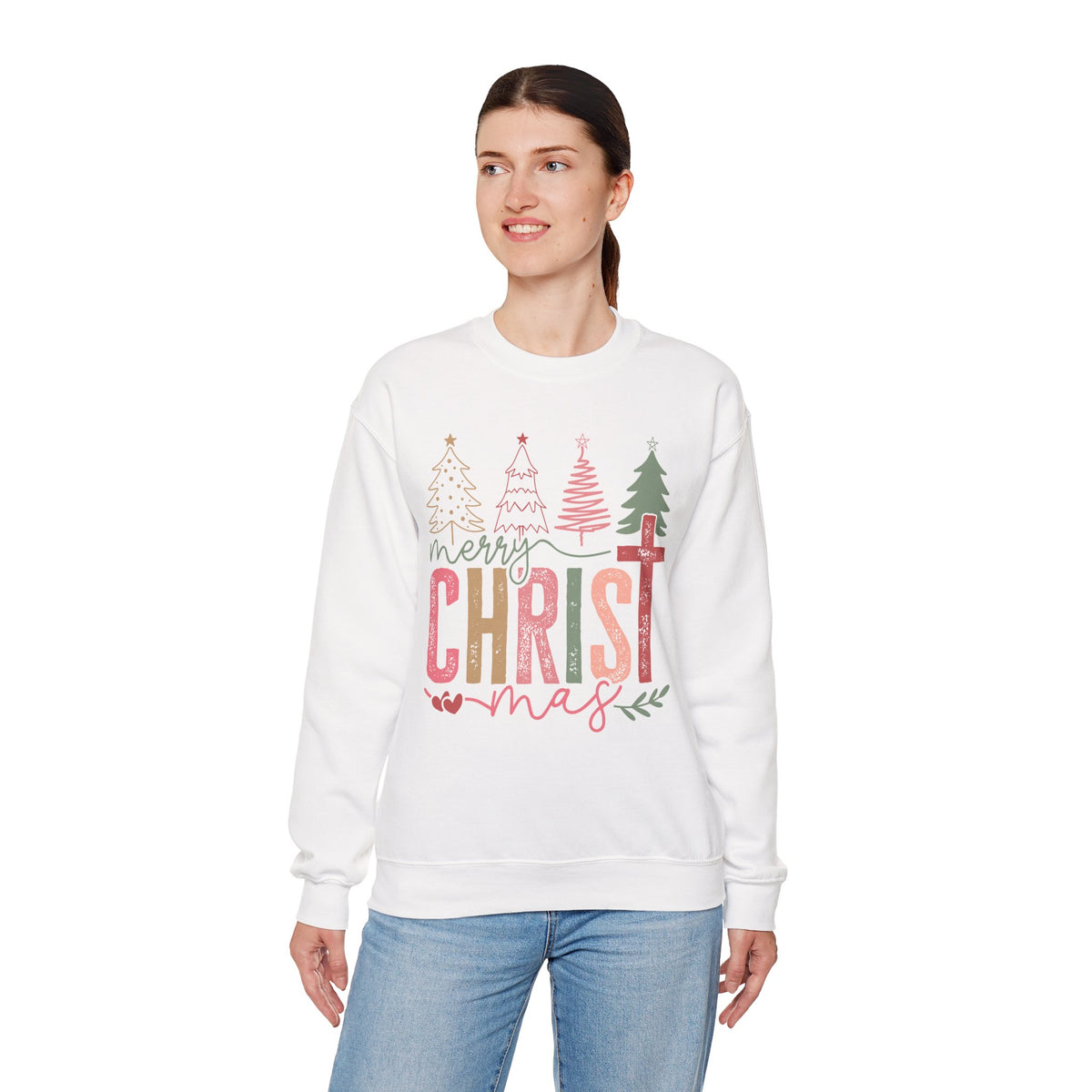 Merry ChrisTmas Christian Faith Graphic – Gildan Heavy Blend | Trendy Women’s Soft Sweatshirt. Direct to Garment. Printed & Shipped in the USA. Unisex Sizes.