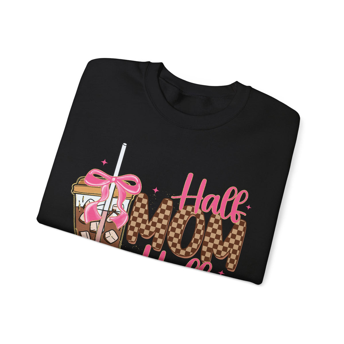 Half Mom Half Coffee, Cute Leopard Print Coffee Design – Gildan Heavy Blend | Trendy Women’s Soft Sweatshirt. Direct to Garment. Printed & Shipped in the USA. Unisex Sizes.