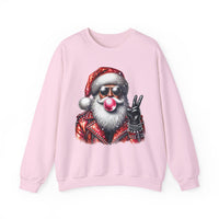 Biker Santa Leather Jacket Bubblegum – Gildan Heavy Blend | Trendy Women’s and Men's Soft Sweatshirt. Direct to Garment. Printed & Shipped in the USA. Unisex Sizes.
