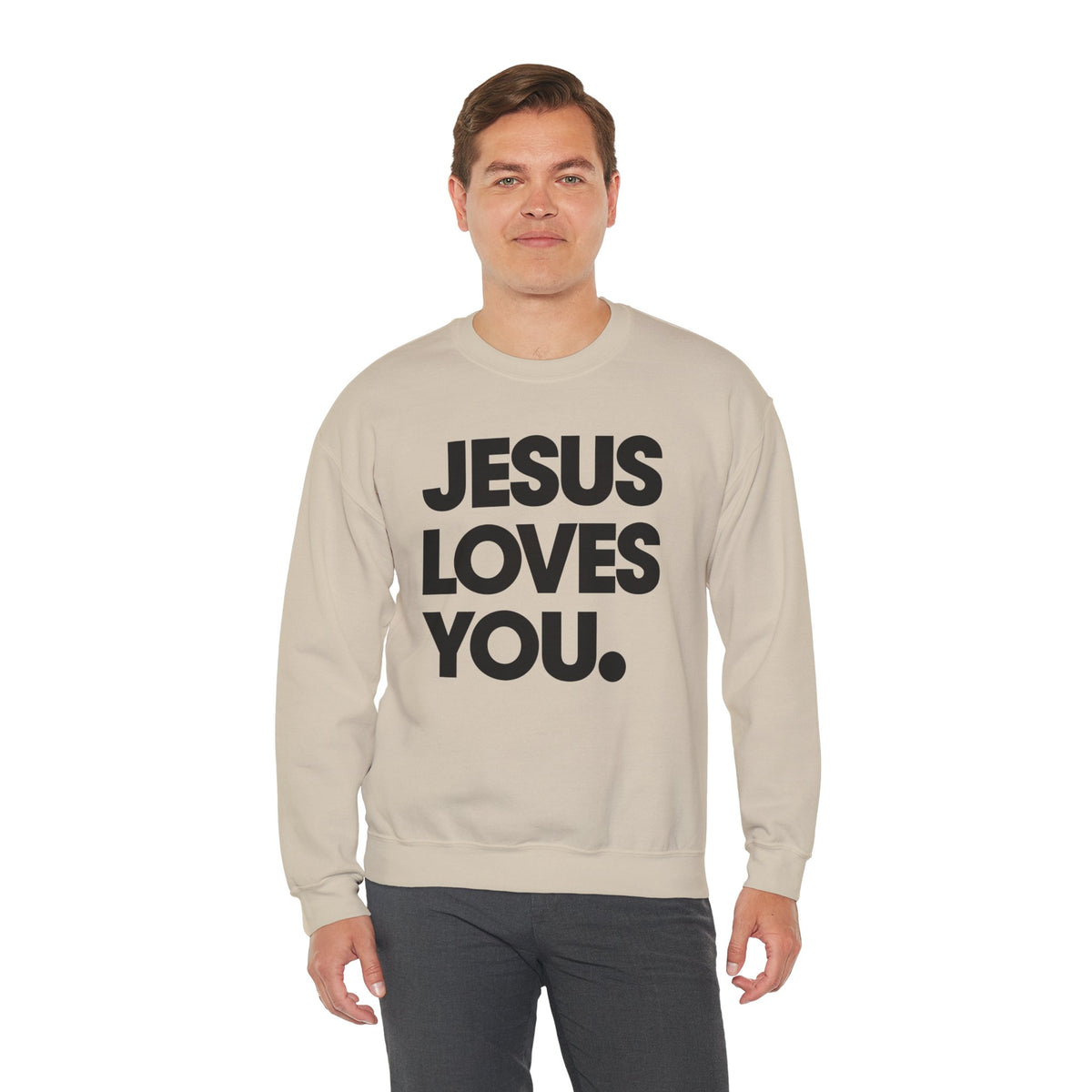 Jesus Loves You – Gildan Heavy Blend | Trendy Women’s and Men's Soft Sweatshirt. Direct to Garment. Printed & Shipped in the USA. Unisex Sizes.