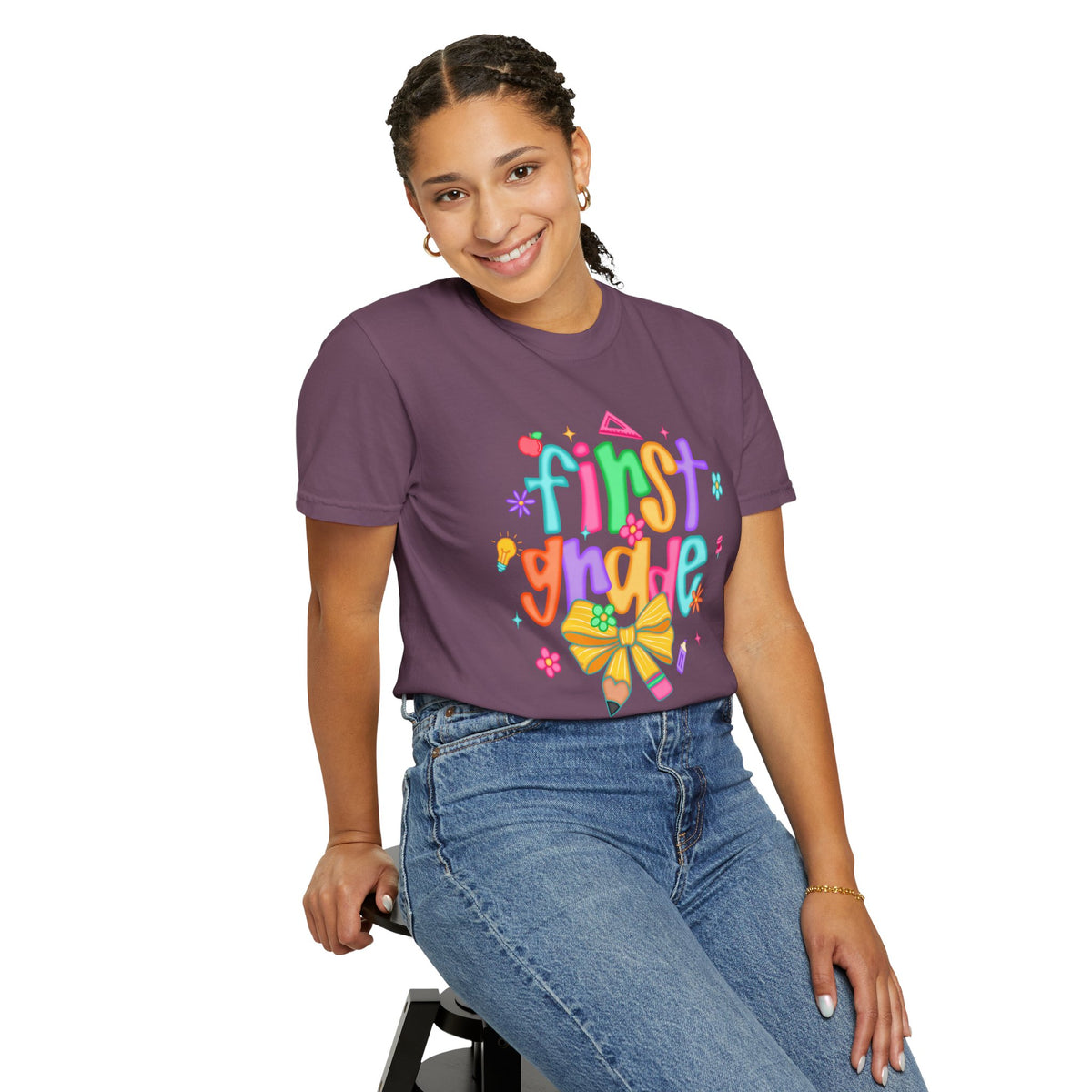 Coquette First Grade Pencil Bow - Comfort Colors | Trendy Women's T-Shirt. Direct to Garment. Printed & Shipped in the USA. Unisex Sizes.