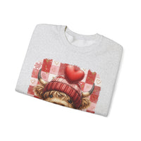 Highland Cow Be Mine, Red Checkered – Gildan Heavy Blend | Trendy Women’s Soft Sweatshirt. Direct to Garment. Printed & Shipped in the USA. Unisex Sizes.