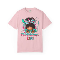 Phlebotomist Life, Messy Bun - Comfort Colors | Trendy Women's T-Shirt. Direct to Garment. Printed & Shipped in the USA. Unisex Sizes.