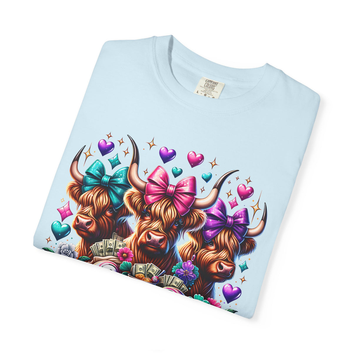 Cute Highland Cows Bingo Squad - Comfort Colors | Trendy Women's T-Shirt. Direct to Garment. Printed & Shipped in the USA. Unisex Sizes.