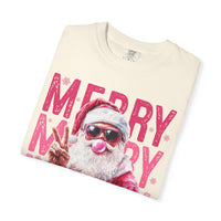 Pink Merry Christmas Bubblegum Santa - Comfort Colors | Trendy Women's T-Shirt. Direct to Garment. Printed & Shipped in the USA. Unisex Sizes.