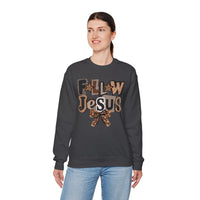 Follow Jesus, Patchwork – Gildan Heavy Blend | Trendy Women’s Soft Sweatshirt. Direct to Garment. Printed & Shipped in the USA. Unisex Sizes.