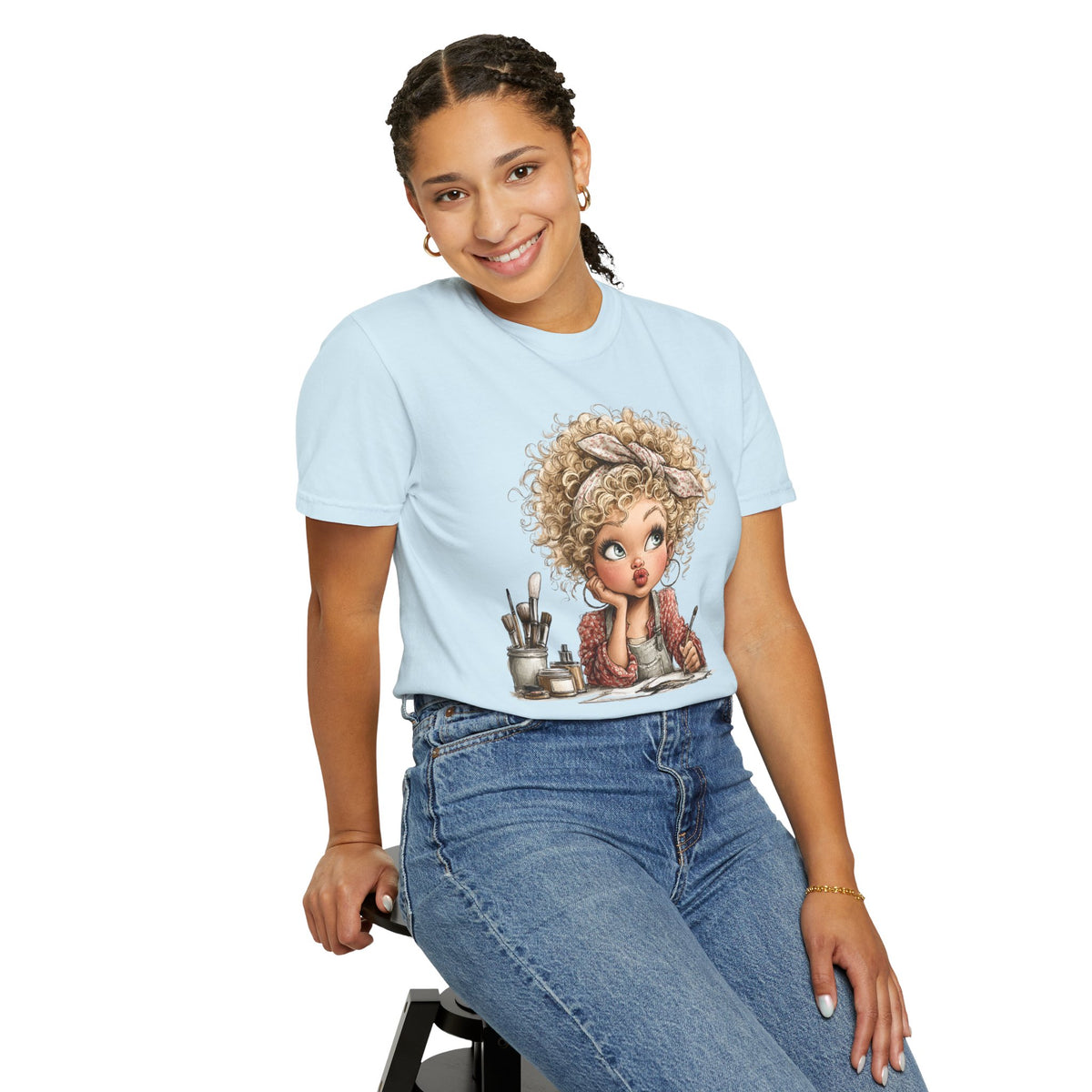 Cute Artist Curly Girl - Comfort Colors | Trendy Women's T-Shirt. Direct to Garment. Printed & Shipped in the USA. Unisex Sizes.