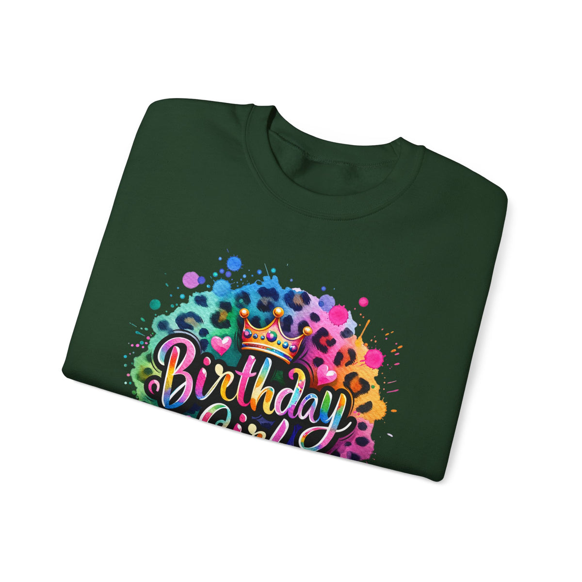 Birthday Girl, Neon Leopard – Gildan Heavy Blend | Trendy Women’s Soft Sweatshirt. Direct to Garment. Printed & Shipped in the USA. Unisex Sizes.