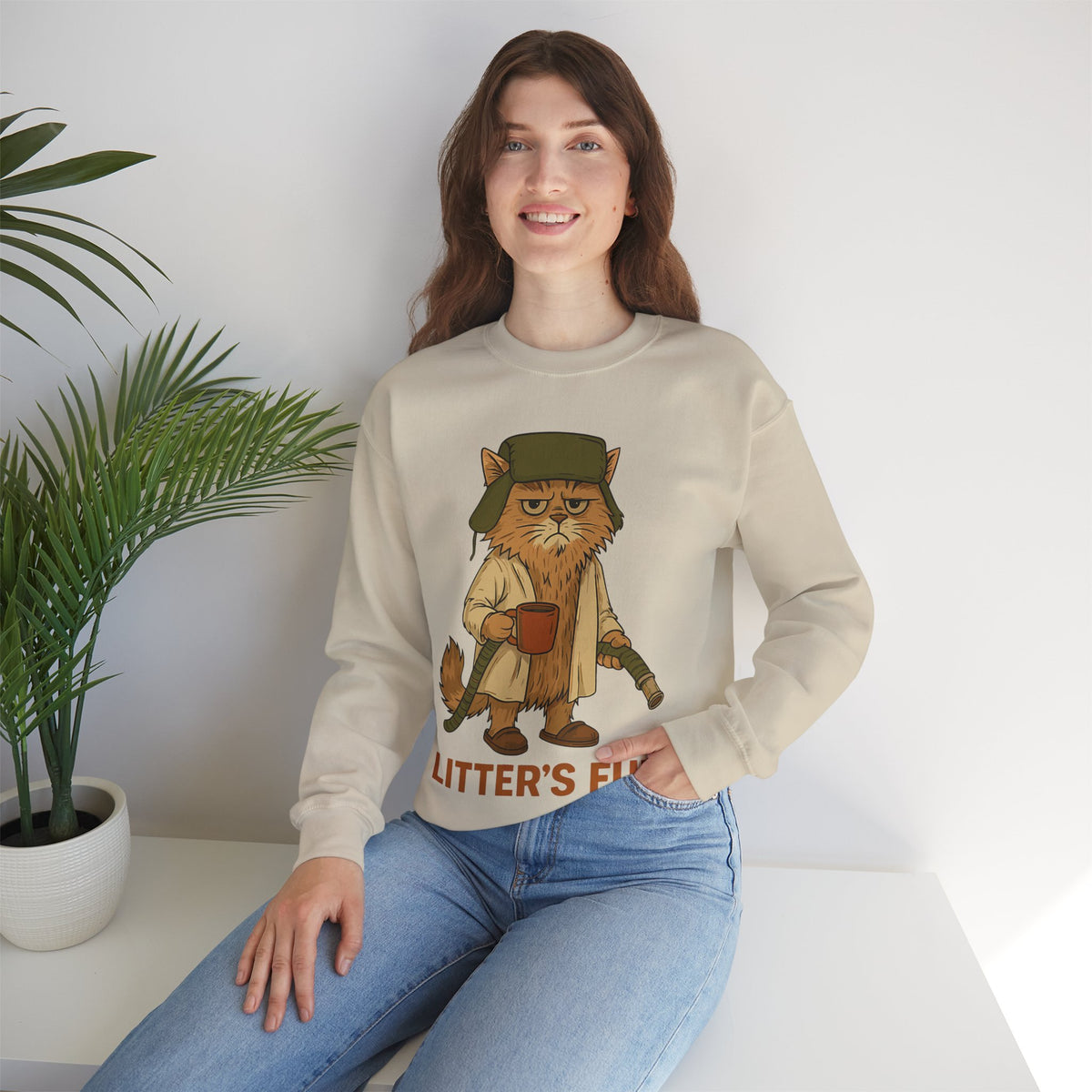 Litter's Full, Funny Cat – Gildan Heavy Blend | Trendy Men's and Women’s Soft Sweatshirt. Direct to Garment. Printed & Shipped in the USA. Unisex Sizes.