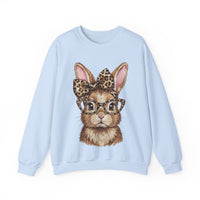Bunny with Leopard Glasses and Bow – Gildan Heavy Blend | Trendy Women’s Soft Sweatshirt. Direct to Garment. Printed & Shipped in the USA. Unisex Sizes.