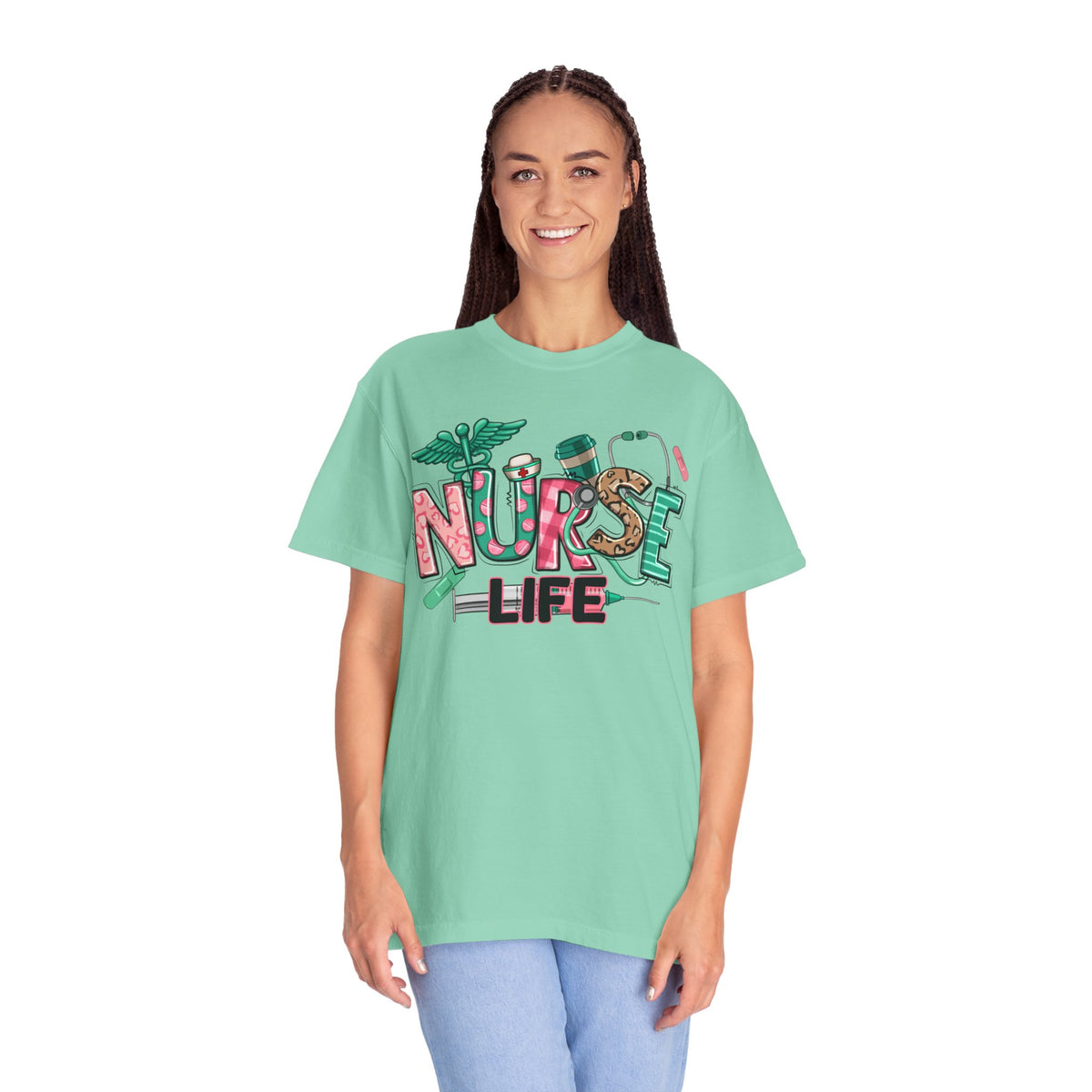 Nurse Life Cute Preppy Healthcare - Comfort Colors | Trendy Women's T-Shirt. Direct to Garment. Printed & Shipped in the USA. Unisex Sizes.